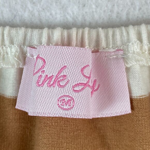 Pink Lilly Dress Women's Medium‎ Tan White Striped Tie Straps Stretch Drawstring - Picture 4 of 6